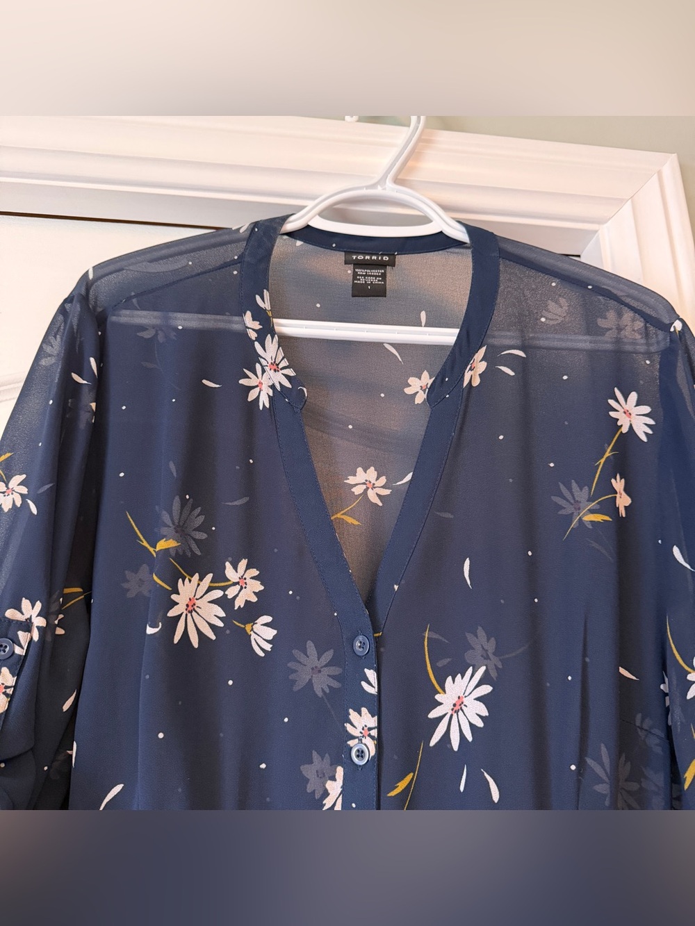 torrid Navy Floral Button-Front Sheer tunic